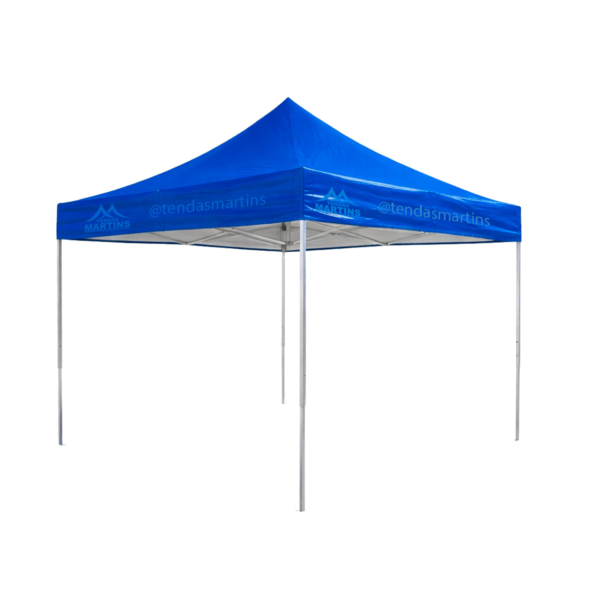 Tenda sanfonada reforçada 2x2 azul com estrutura galvanizada