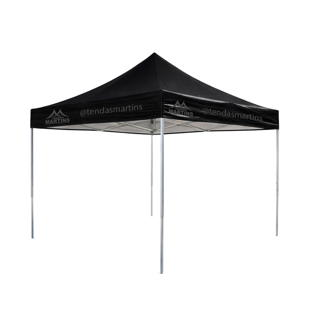 Tenda sanfonada reforçada 2x2 preta com estrutura galvanizada